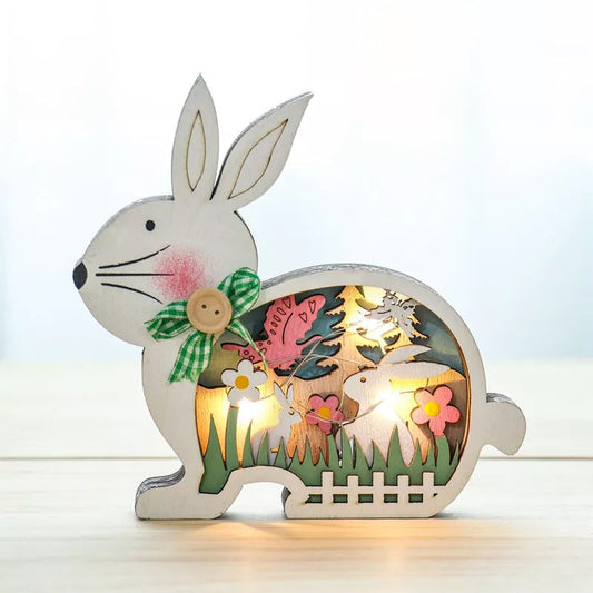 Frendorf | LumiHare Dekorative Osterfiguren – Geschichtete Ausschnitte mit Sanfter Beleuchtung