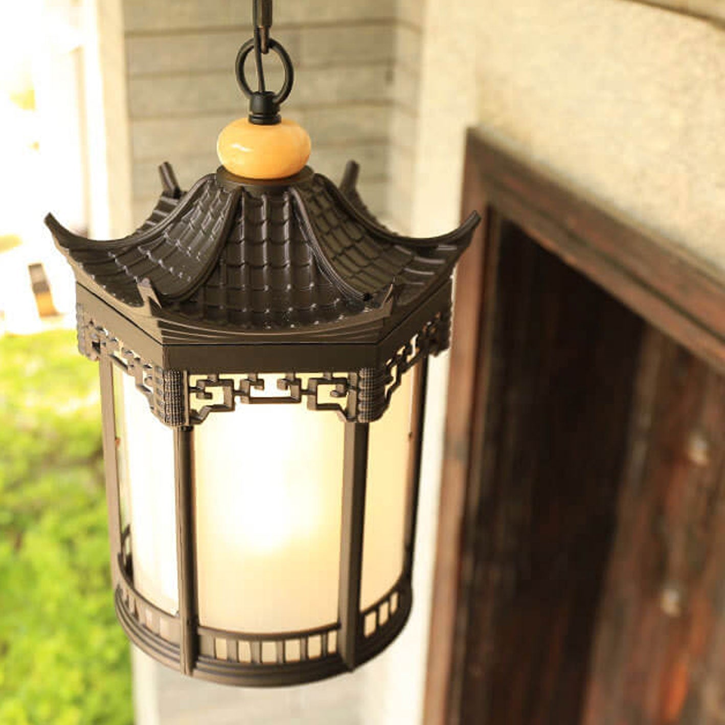 Frendorf | HexaLantern Outdoor LED Hängeleuchte | Wasserdichte Retro-Laterne | Chinesisches Sechseck-Design