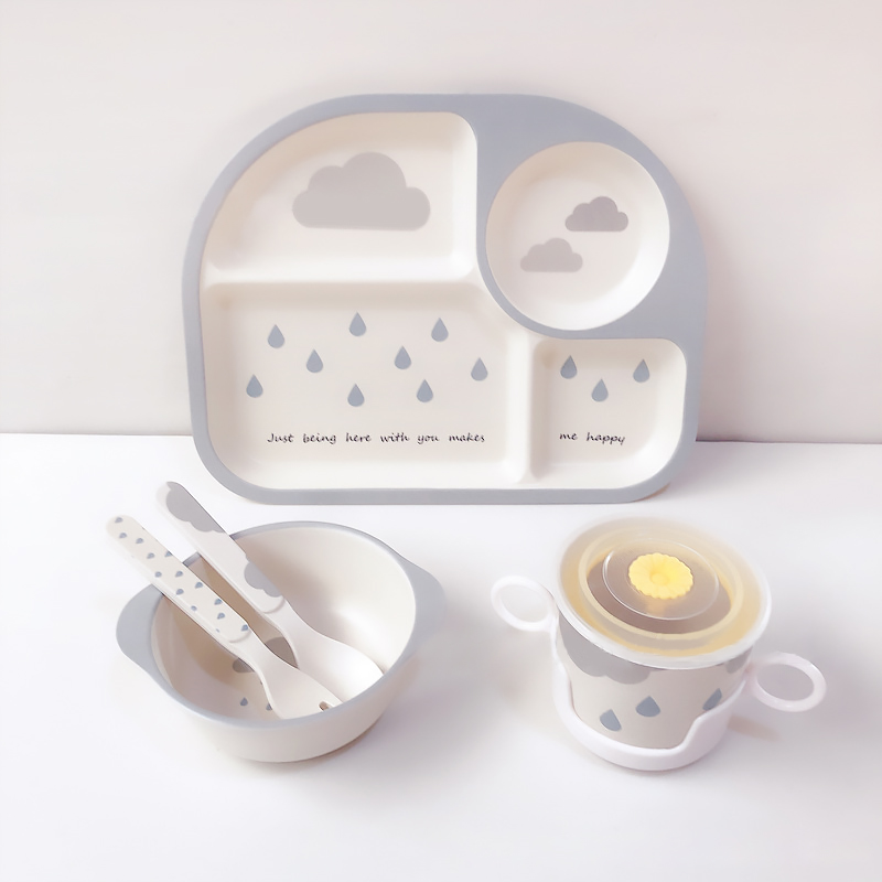 Frendorf | Baby Geschirrset mit Wolkenmotiv – Teller, Schüssel, Becher & Besteck für Kinder