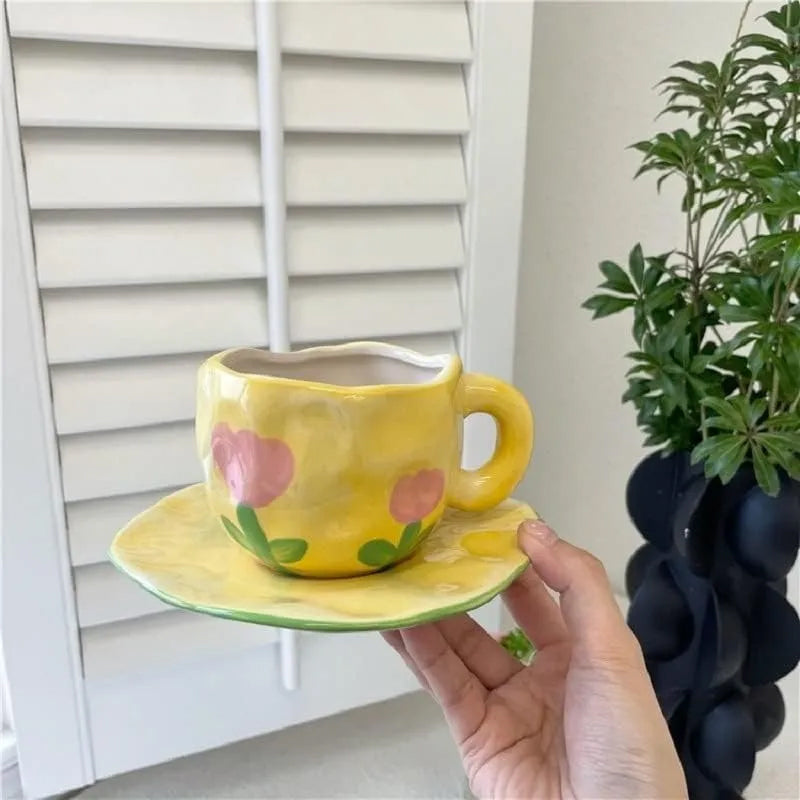 Frendorf | Handbemalte kreative Kaffeetasse, Keramiktasse und Unterteller-Set