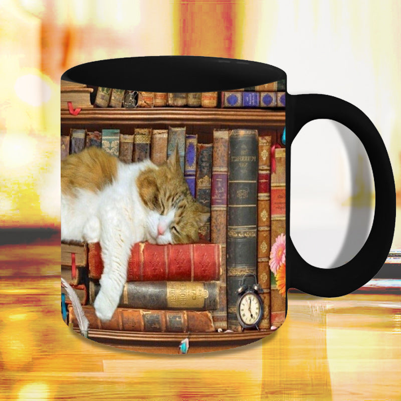 Frendorf | Bücherregal Keramikkaffeebecher - Geschenk für Katzenbuchliebhaber