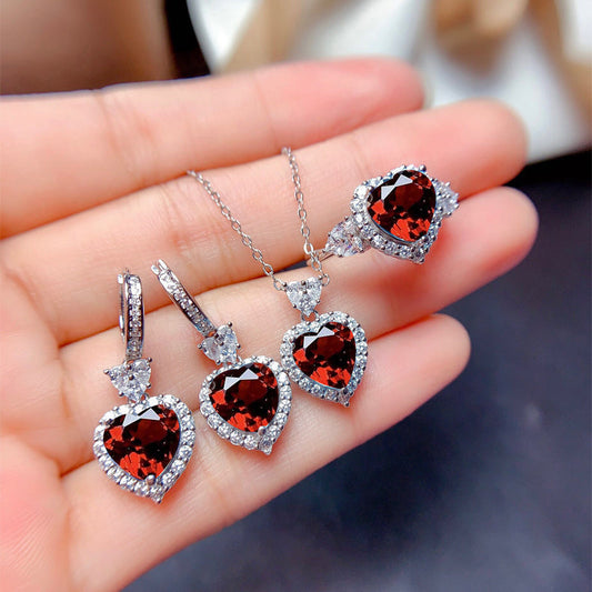 Frendorf | Blaue und rote Zirkonring-Halskette und Ohrringe Geschenkbox