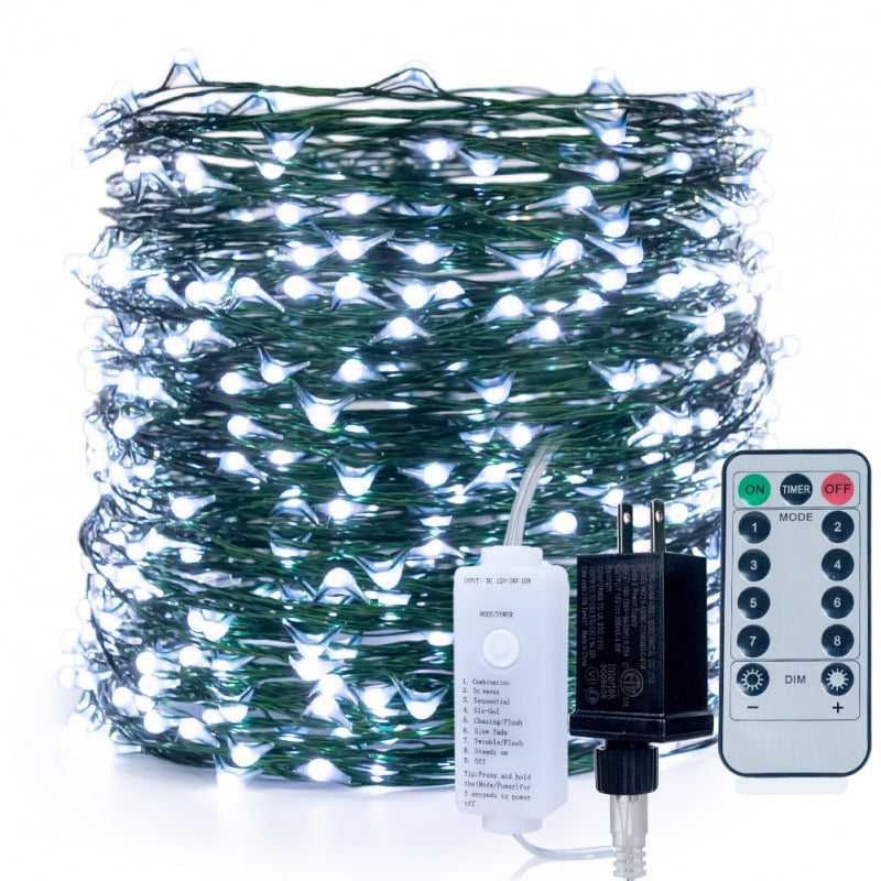 Quntis LED Stern Weihnachtsbaum Lichterkette – 50m (164ft) Dunkelgrün Kupferdraht mit Fernbedienung, Steckdose wasserdichte Lichter für Außen Weihnachtsdeko