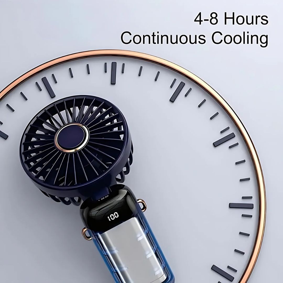 Frendorf | Wiederaufladbarer tragbarer Mini Ventilator | 5-Stufen, 90-Grad verstellbar & leise für Büro, Zuhause & den Außeneinsatz