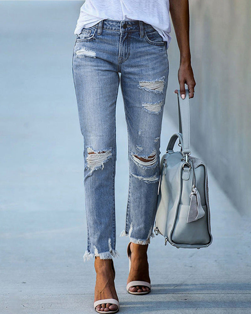 Frendorf | Comfort Stretch: Damen Slim-Fit Ripped Jeans mit ausgefransten Kanten