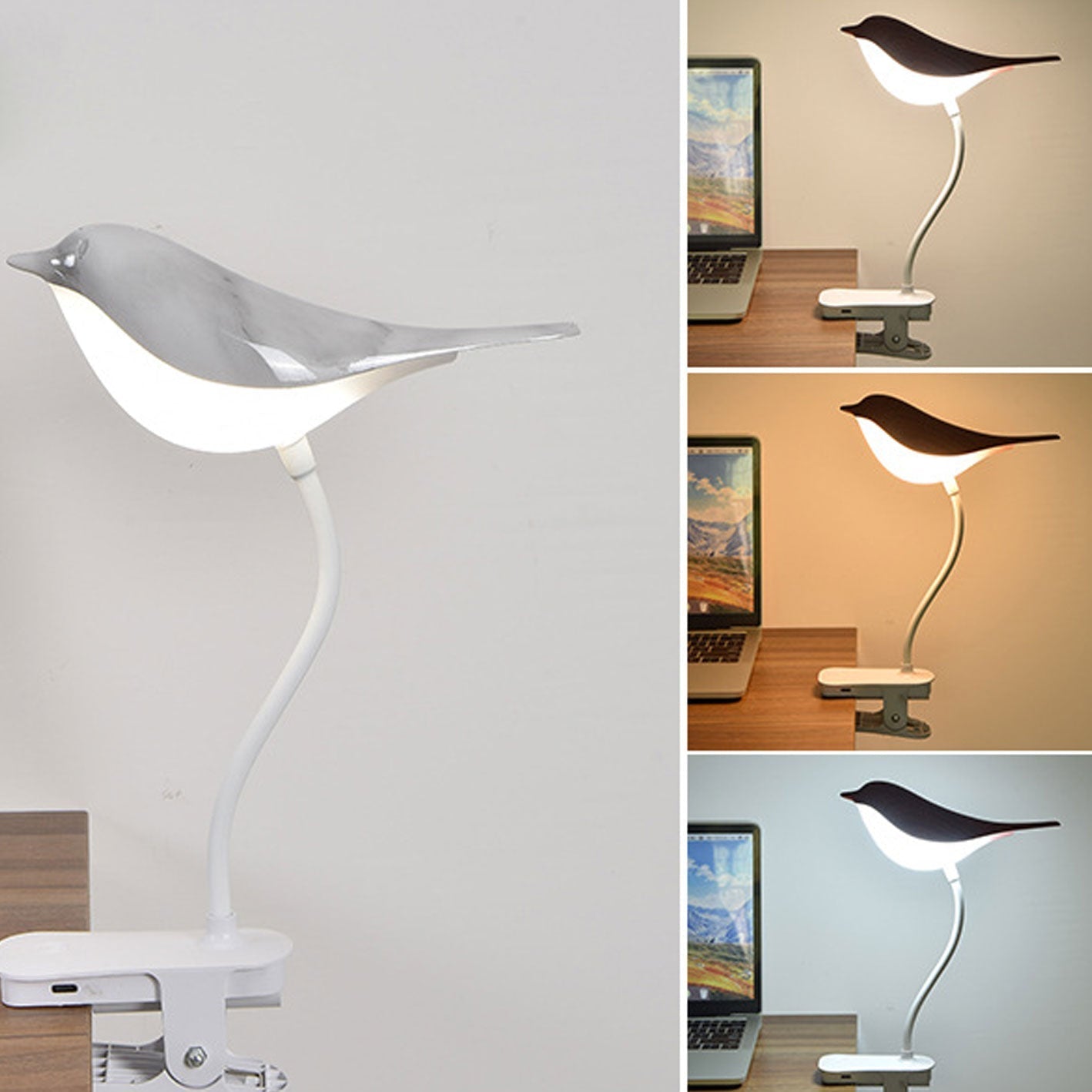 Frendorf | BrightBird Nordic LED Tischlampe | USB-Ladung | Nachtlicht mit Vogelclip | Modernes Design
