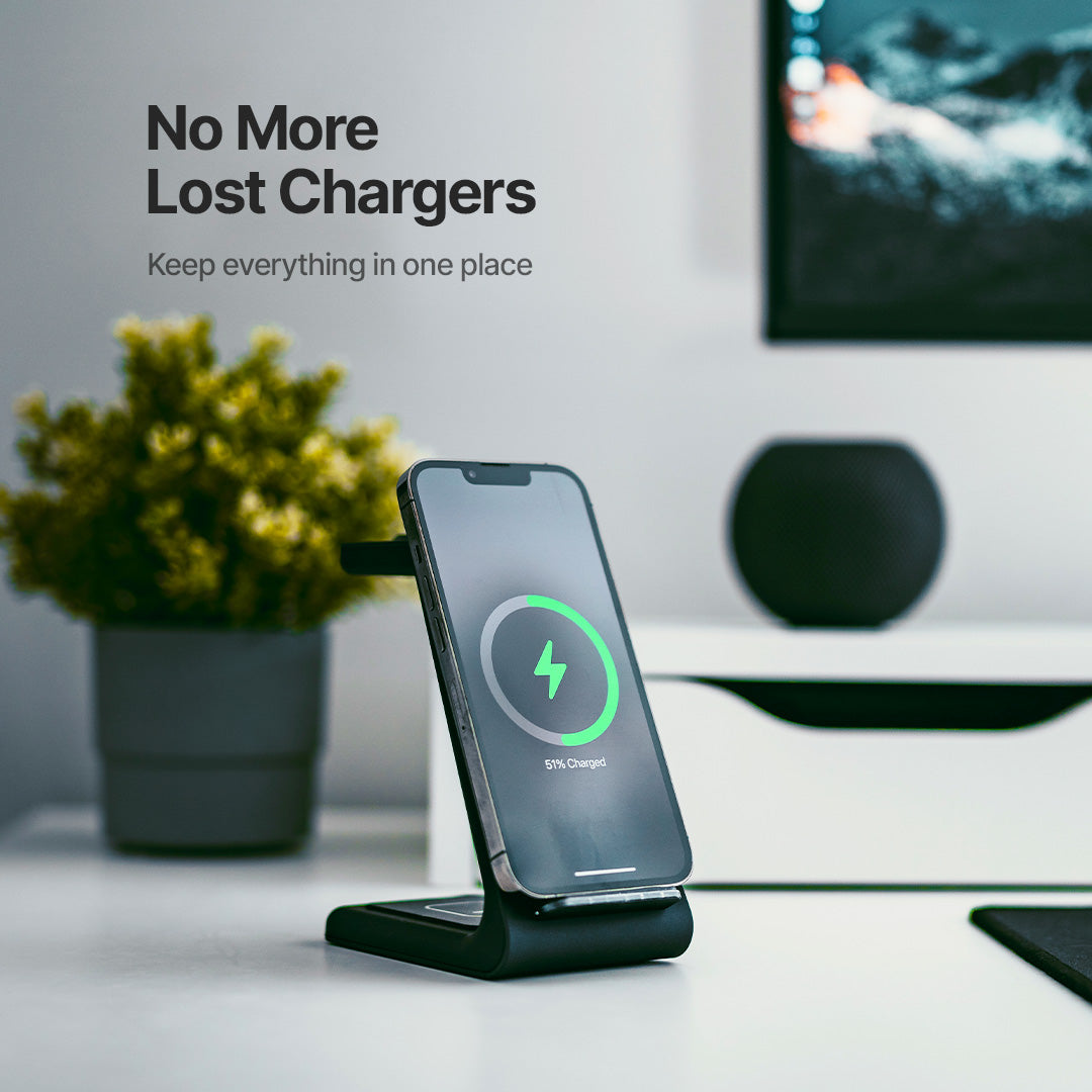 Frendorf | 3-in-1 Wireless Charging Station | Apple, Samsung, Uhr, AirPods | Schnelllade-Lösung