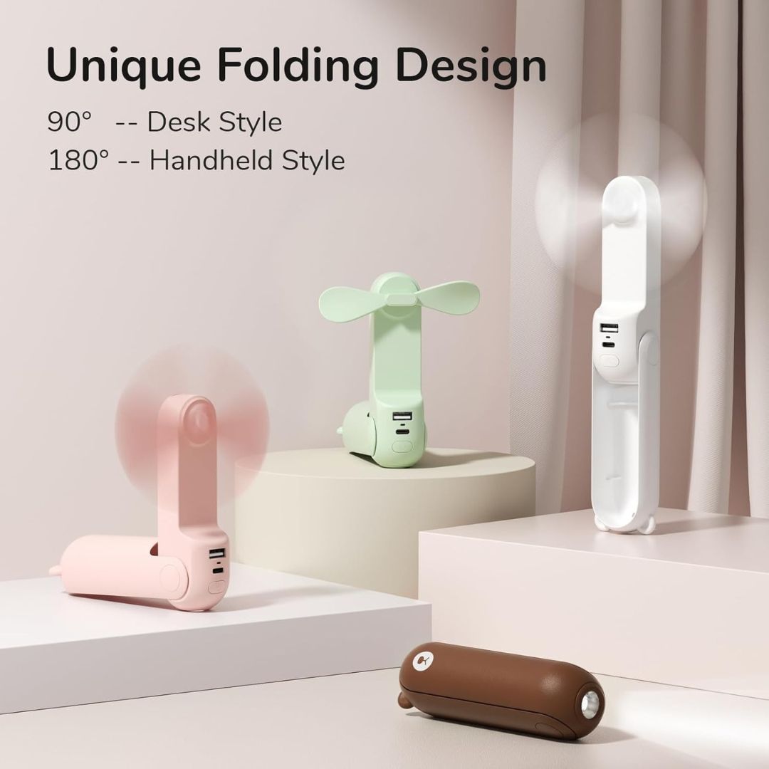 Frendorf | 3 In 1 Handheld Mini Ventilator | USB wiederaufladbar, faltbares Design & ideal für Reisen, Camping und Outdoor-Aktivitäten