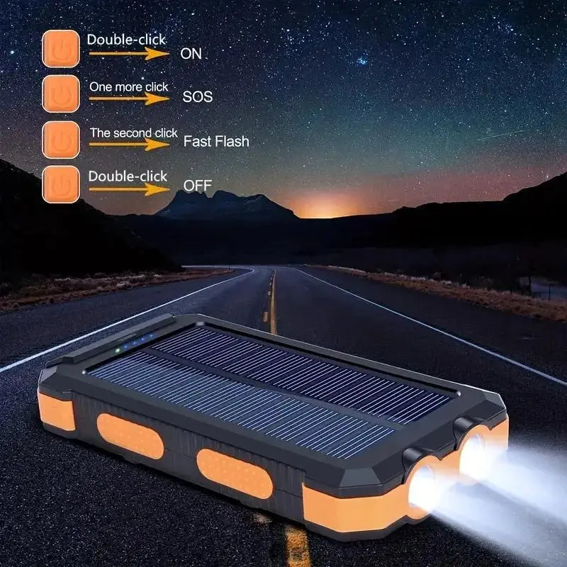 Frendorf | ChargePro Solar Powerbank | Kabelloses Ladegerät | 15W Schnellladefunktion | 6 Ausgänge | Integrierte Kabel | Tragbar & Wasserdicht