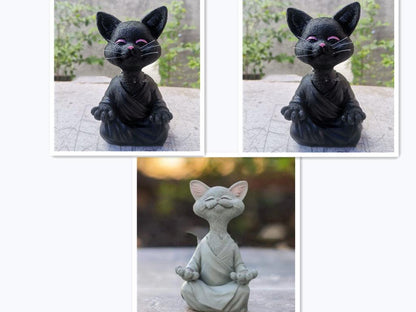Verspielt Schwarze Buddha Katze Figur Meditation Yoga Sammlerstück Glückliche Katzen Dekor Zuhause Garten Dekoration Gartenornament