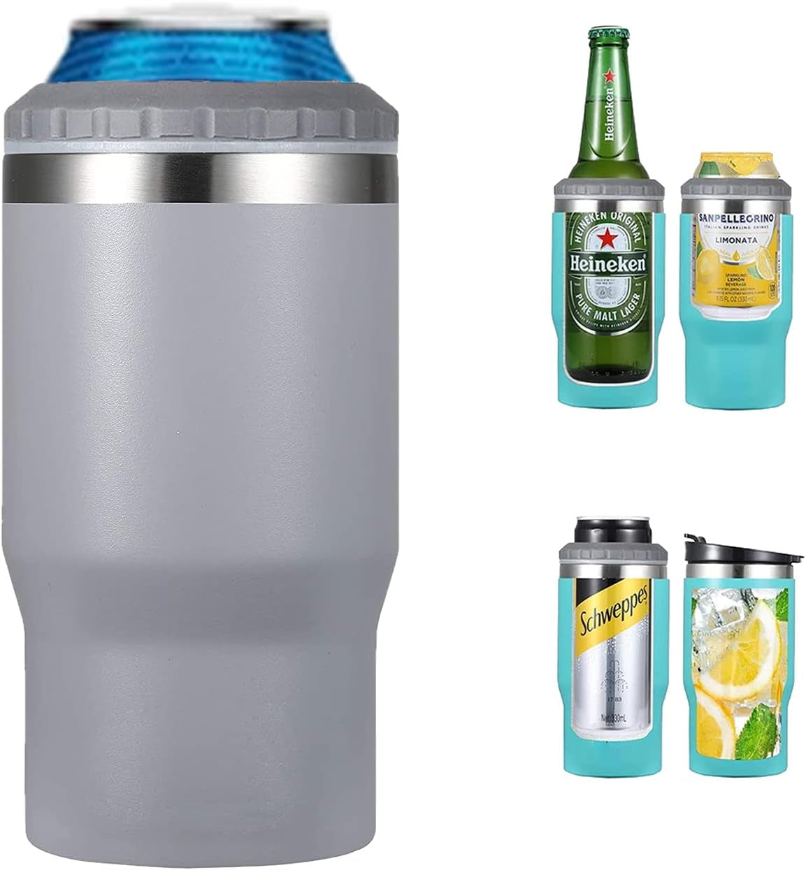 Frendorf | 4 in 1 Edelstahl Dose-/Flaschenisolator, 14Oz Zwei-Wege-Deckel SUS Isolierte Dose Kühler, Bierflaschenhalter (Schwarz)