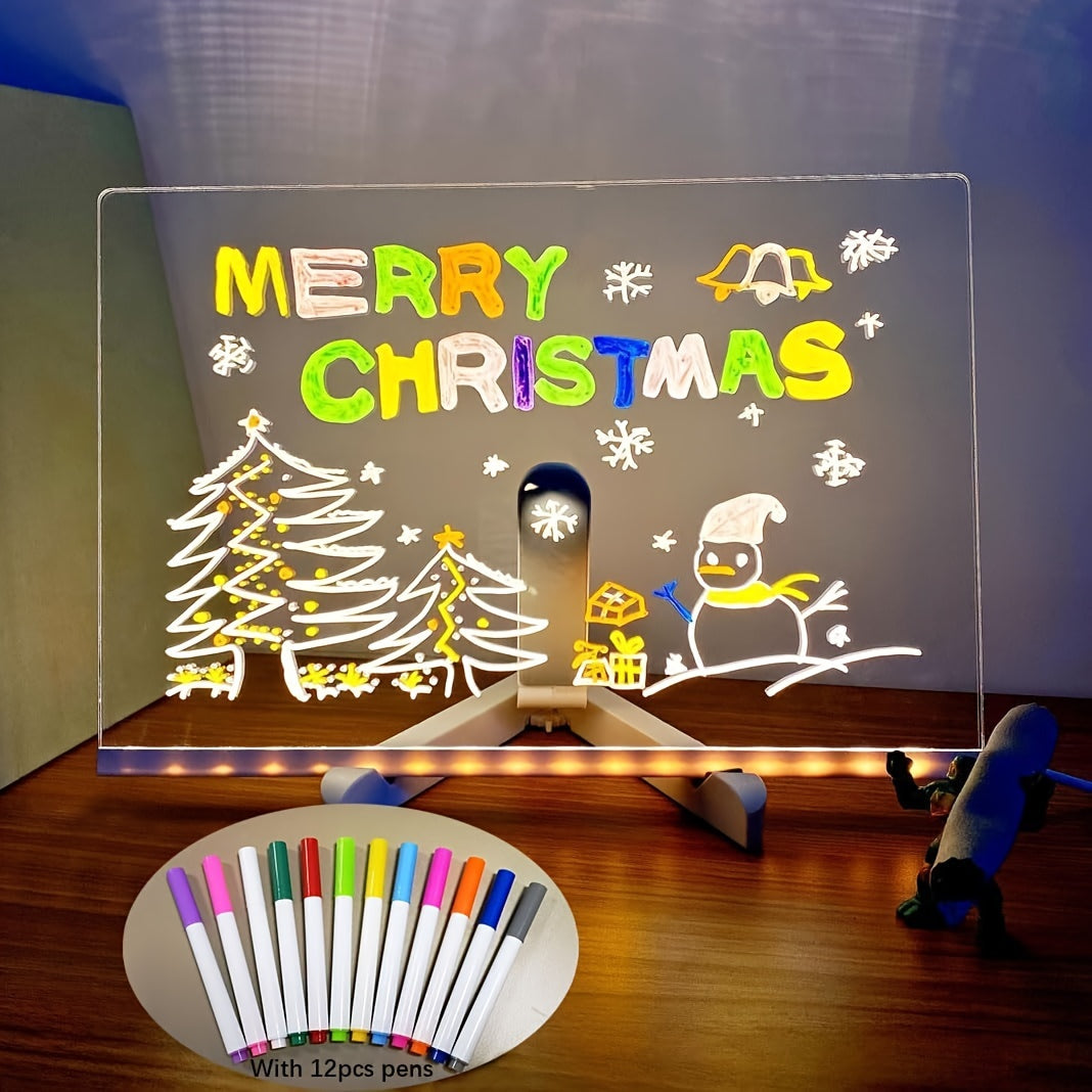 USB LED Notizboard mit 12 Farbstiften - Leuchtende Nachrichtenboard für Büro & Zuhause