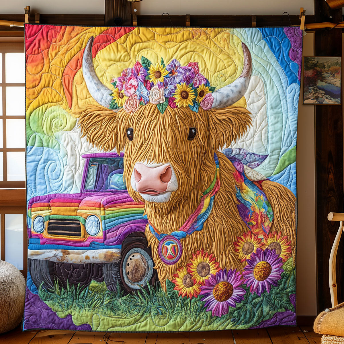 Hippie Highland Cow Quilt