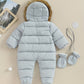 Frendorf Baby Schnee-Overall | Gefütterter Winteranzug mit Kunstfell-Kapuze und integrierten Fäustlingen