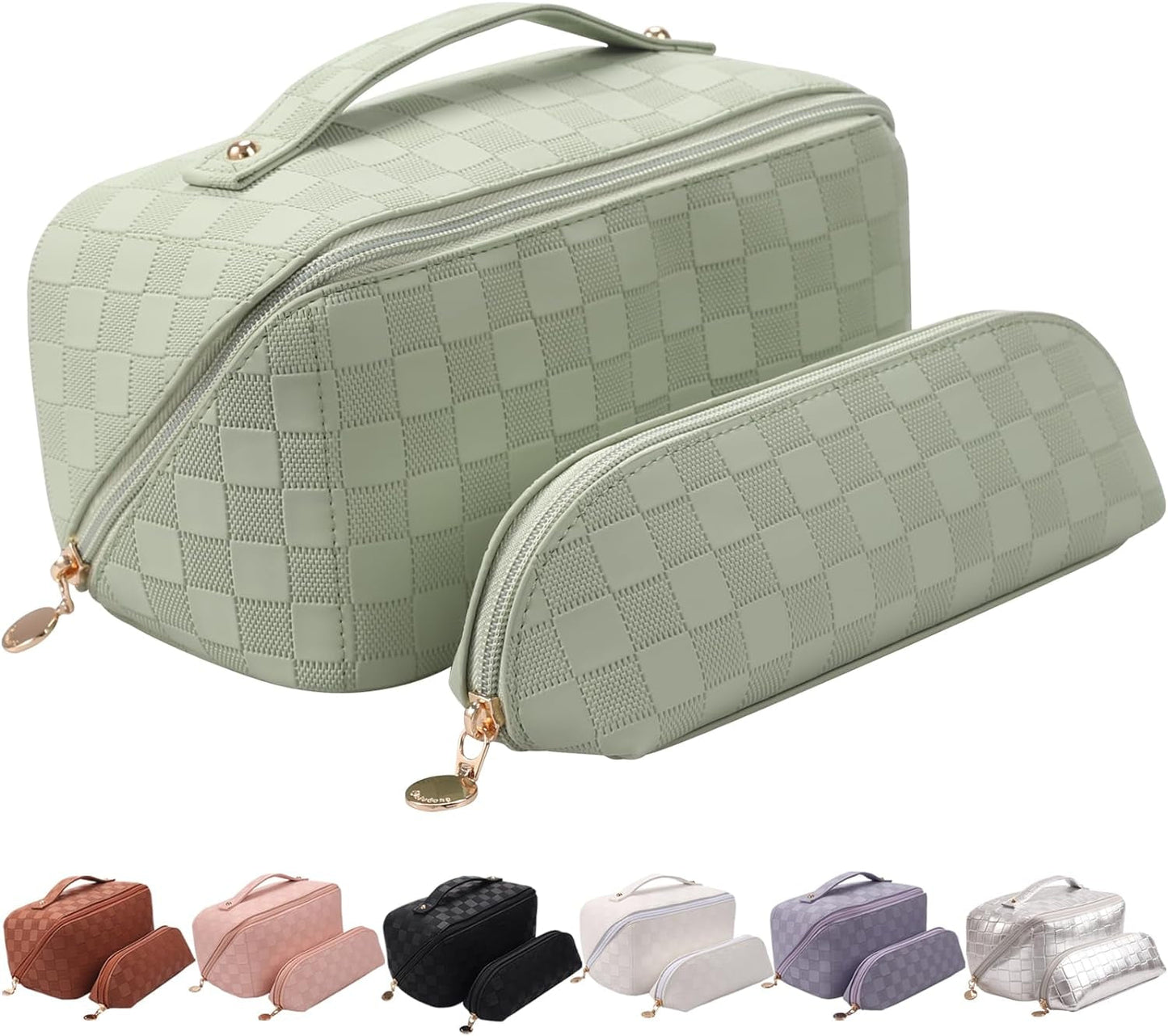 Frendorf | Abiudeng Große Make-up Tasche, Doppelschicht Kosmetiktasche, Reise Make-up Tasche, Leder Make-up Tasche, Kosmetische Reisetaschen, Tragbare Leder Kulturbeutel, Geräumige Kosmetiktasche für Frauen und Mädchen