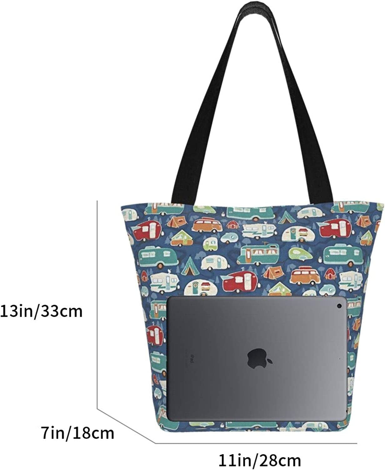 Frendorf | Antcreptson Campers Camping Wohnwagen Canvas Tragetasche für Frauen Reisen Arbeit Einkaufen Lebensmittel Top-Handtaschen Große Taschen Wiederverwendbare Handtaschen Baumwoll-Schultertaschen für Frauen Reisen Arbeit Einkaufen Lebensmittel