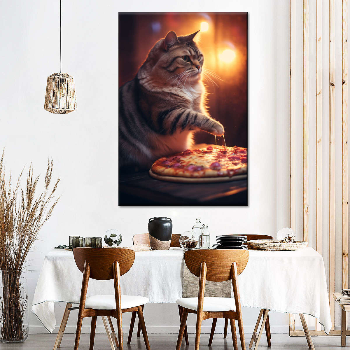 Frendorf | Lustige Katze Pepperoni Pizza Wandkunst