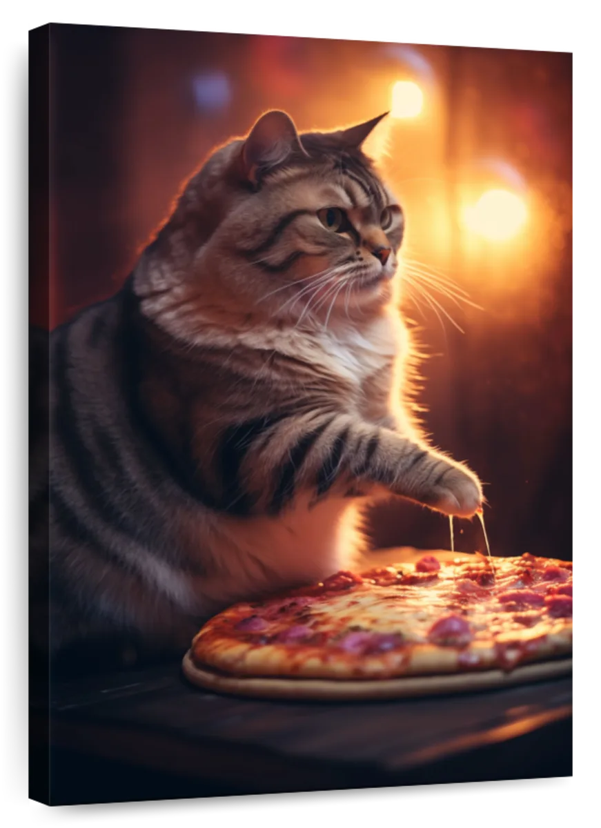 Frendorf | Lustige Katze Pepperoni Pizza Wandkunst