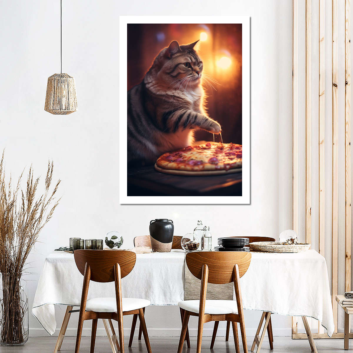 Frendorf | Lustige Katze Pepperoni Pizza Wandkunst