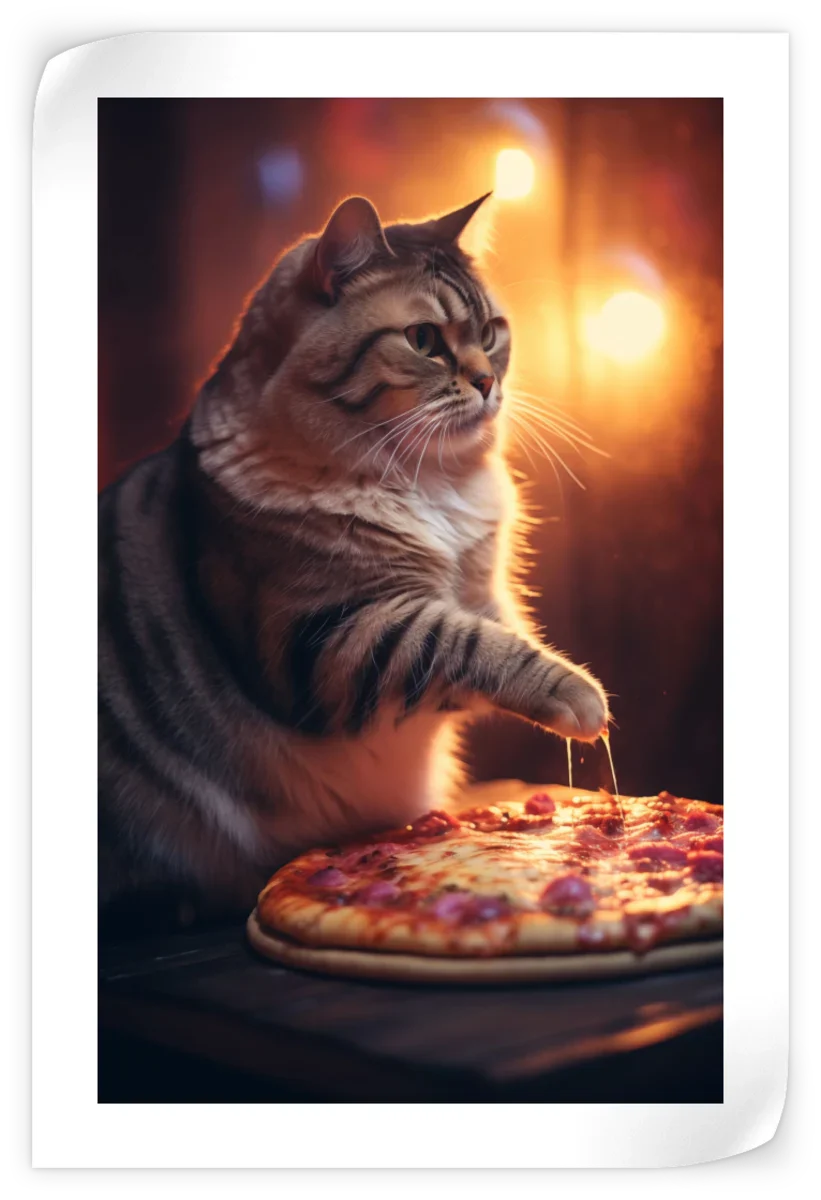 Frendorf | Lustige Katze Pepperoni Pizza Wandkunst