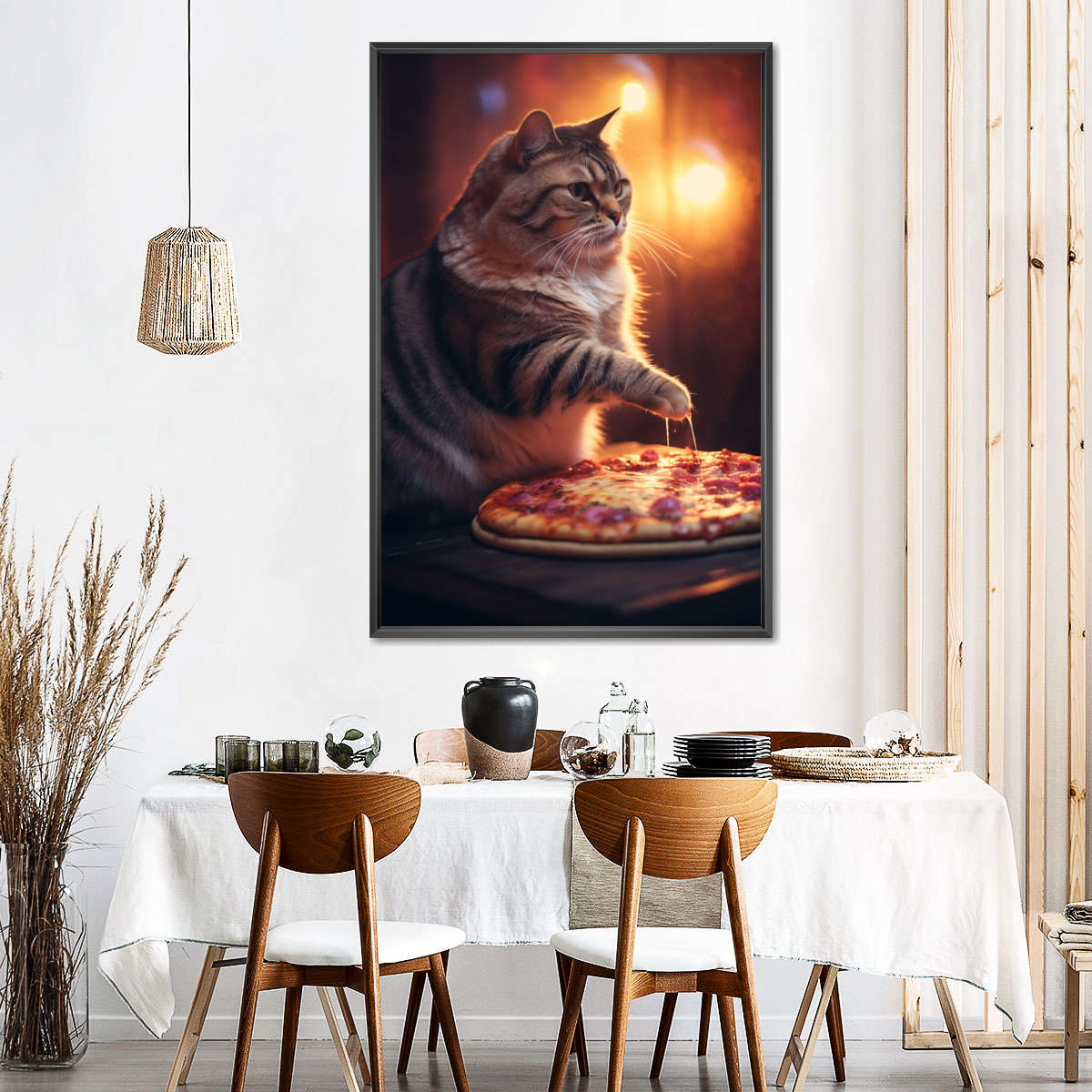 Frendorf | Lustige Katze Pepperoni Pizza Wandkunst