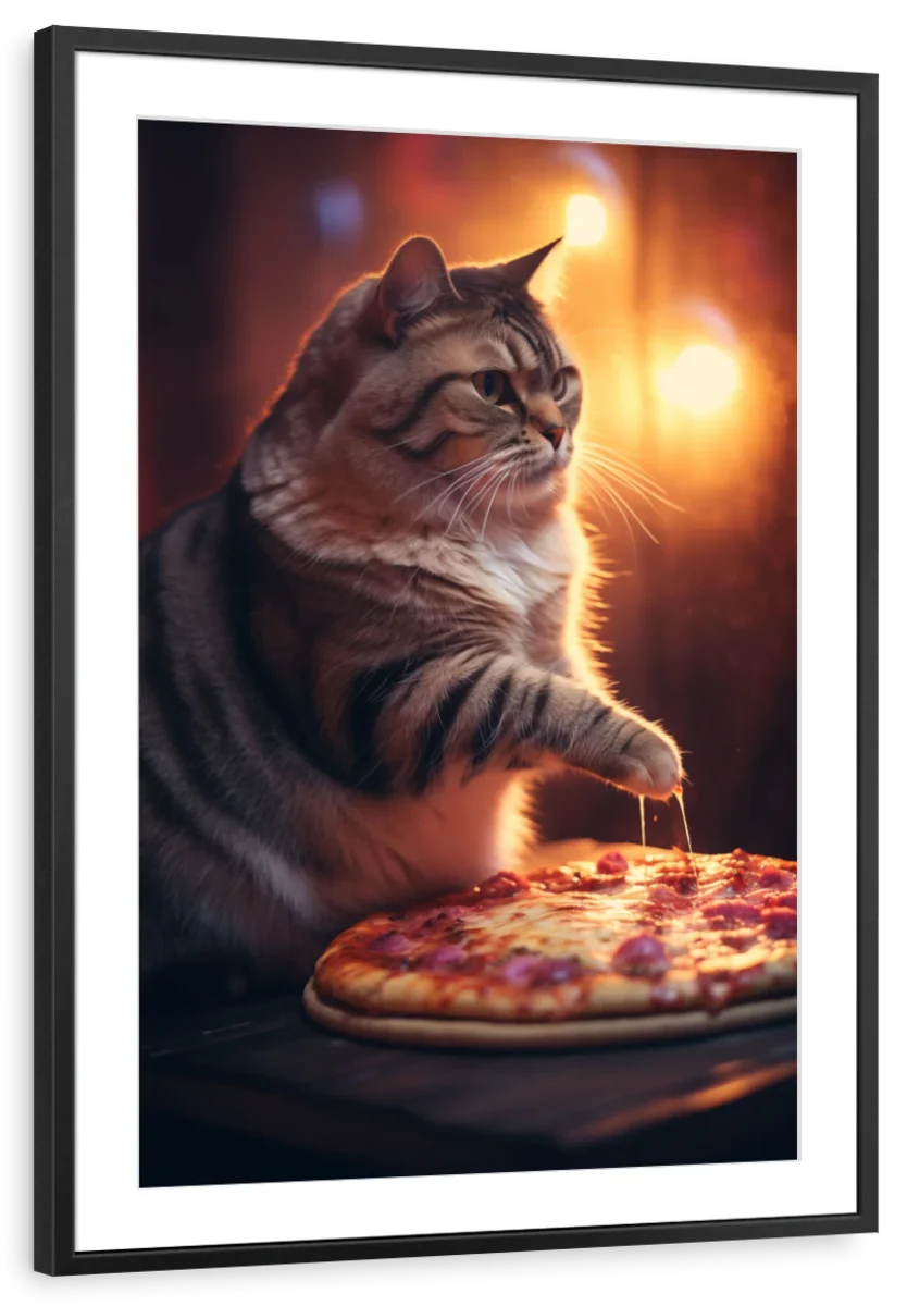 Frendorf | Lustige Katze Pepperoni Pizza Wandkunst