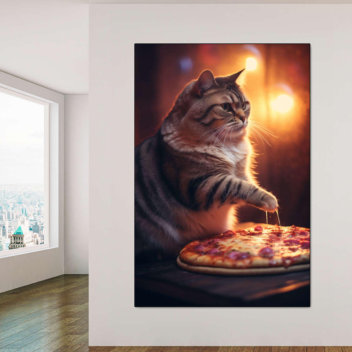 Frendorf | Lustige Katze Pepperoni Pizza Wandkunst