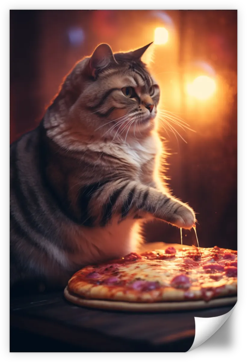 Frendorf | Lustige Katze Pepperoni Pizza Wandkunst