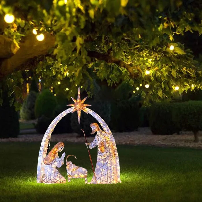Frendorf | Weiße LED-Gartendekoration „Heilige Familie“