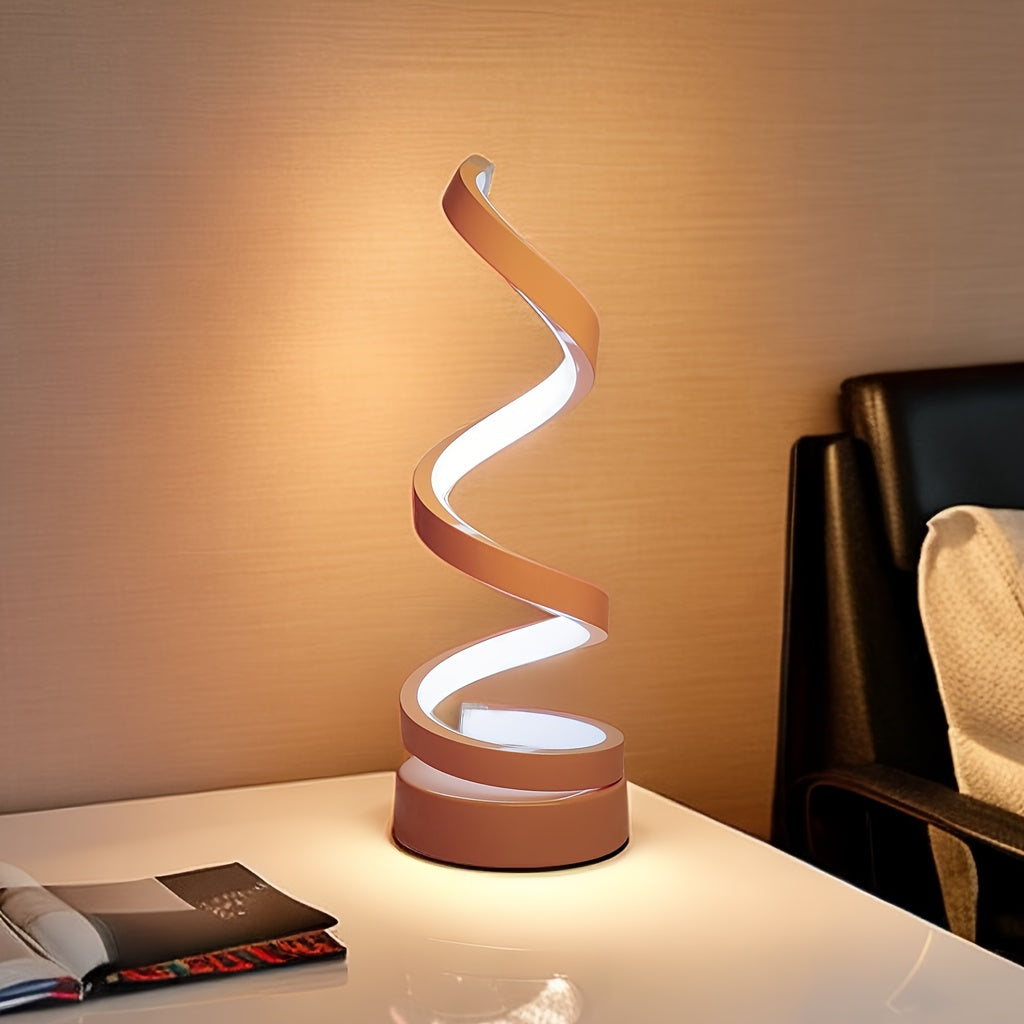 Moderne Spiral Tischlampe – Kreative LED Schreibtischlampe mit sanftem warmem Licht, perfekt für Schlafzimmer, Wohnzimmer und Studien Dekor