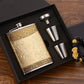8oz Whisky-Flasche aus Edelstahl Alkohol-Trichter Hüftflasche Bestickte Goldene Seidenstoff Verpackung Geschenk-Box Set