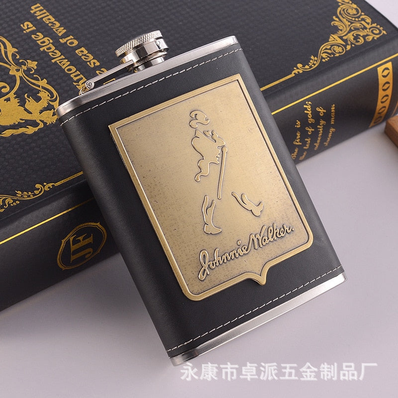 8oz Whisky-Flasche aus Edelstahl Alkohol-Trichter Hüftflasche Bestickte Goldene Seidenstoff Verpackung Geschenk-Box Set