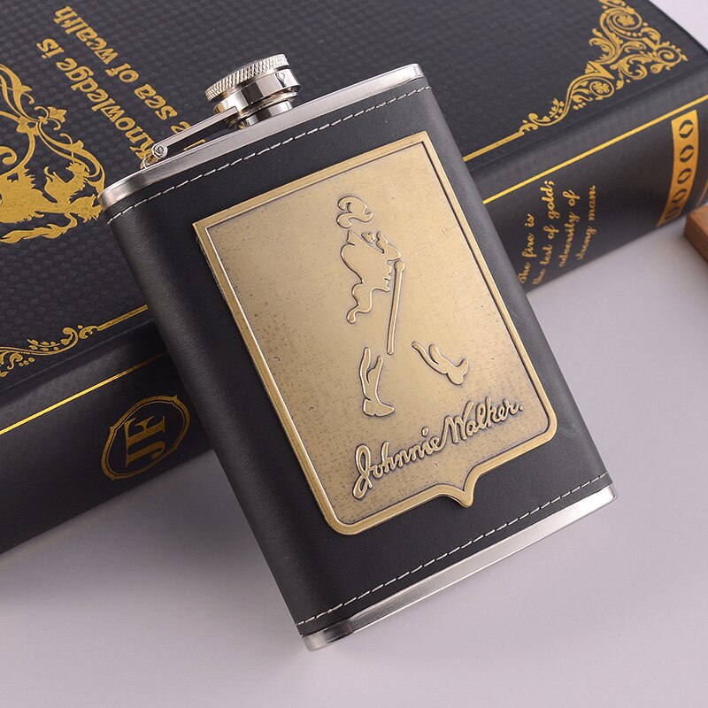 8oz Whisky-Flasche aus Edelstahl Alkohol-Trichter Hüftflasche Bestickte Goldene Seidenstoff Verpackung Geschenk-Box Set