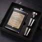 8oz Whisky-Flasche aus Edelstahl Alkohol-Trichter Hüftflasche Bestickte Goldene Seidenstoff Verpackung Geschenk-Box Set