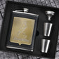 8oz Whisky-Flasche aus Edelstahl Alkohol-Trichter Hüftflasche Bestickte Goldene Seidenstoff Verpackung Geschenk-Box Set