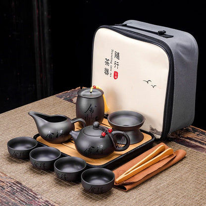 9-teiliges Set Teawere Retro Designer Cool Lila Sand Keramik Teekannen-Set Reise Kong Fu Tee Kit Porzellan Lila Sand Topf Teefilter