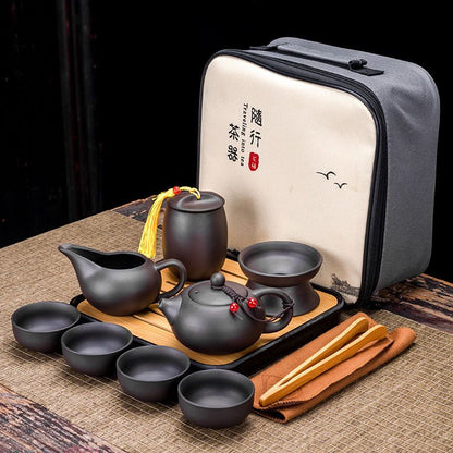 9-teiliges Set Teawere Retro Designer Cool Lila Sand Keramik Teekannen-Set Reise Kong Fu Tee Kit Porzellan Lila Sand Topf Teefilter