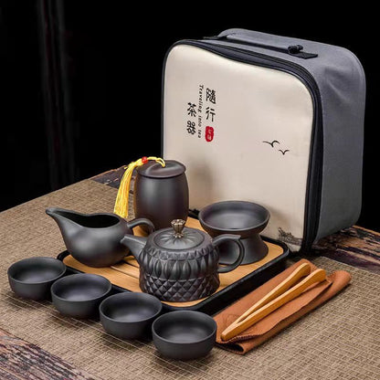 9-teiliges Set Teawere Retro Designer Cool Lila Sand Keramik Teekannen-Set Reise Kong Fu Tee Kit Porzellan Lila Sand Topf Teefilter