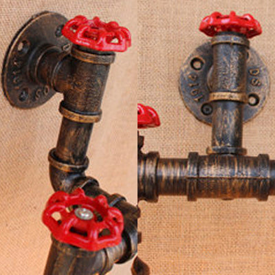 Frendorf | Loft Industriële Pijp Wandverlichtingsarmatuur met Ventielwiel 2 Lichten Wrought Iron Wandlamp in Antiek Brons