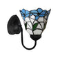 Frendorf | Glas-in-lood Bloem Wandlamp Tiffany 1 Hoofd Wit/Zwart/Luchtblauw Wandlamp voor Woonkamer