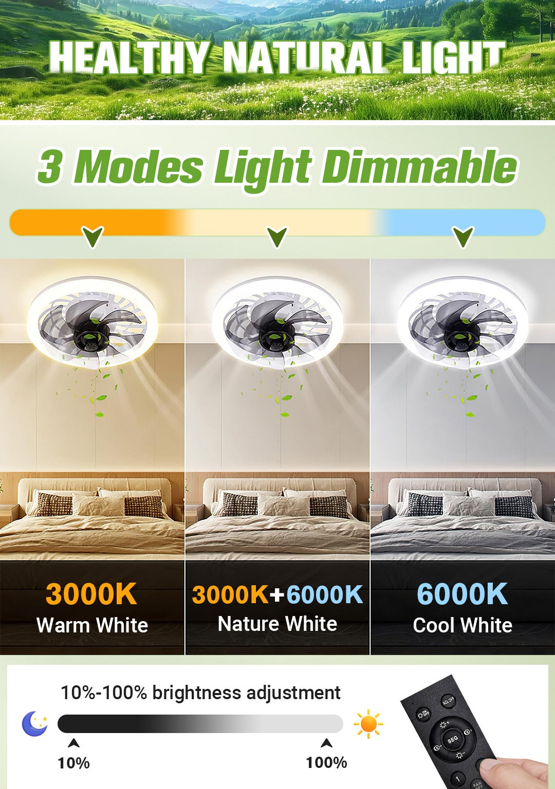 Frendorf | 2-in-1 Leise Einstellbare Ventilatorlampe mit Fernbedienung