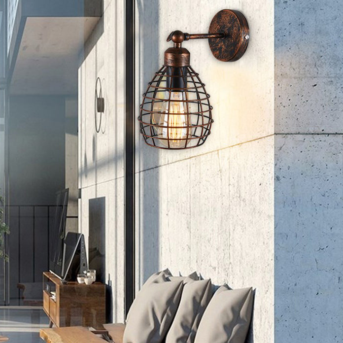Frendorf | Rust Finish 1 Licht Wandraffiniert Industriedesign Metall Glocken Käfig Schirm Verstellbare Wandleuchte Beleuchtung für Wohnzimmer