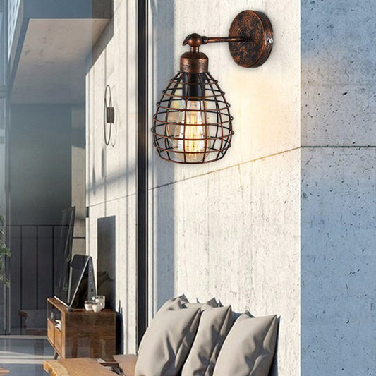 Frendorf | Rust Finish 1 Licht Wandraffiniert Industriedesign Metall Glocken Käfig Schirm Verstellbare Wandleuchte Beleuchtung für Wohnzimmer