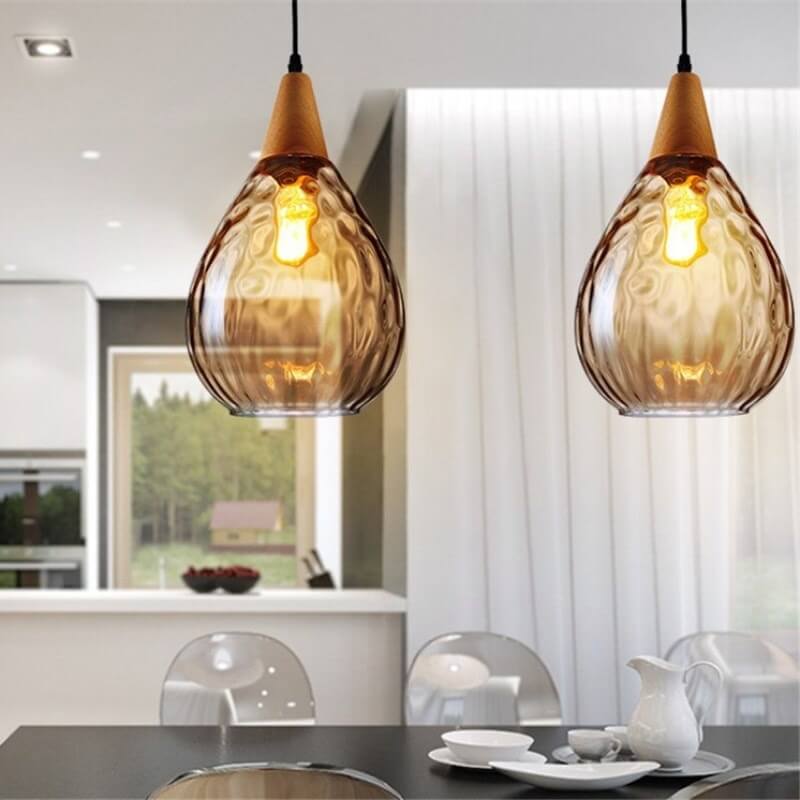 Frendorf | LuxeDrift Tropfenförmige Pendelleuchte | Wasserwellen-Glas | Eleganz für modernes Wohnen