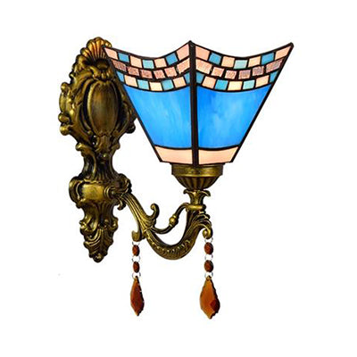 Frendorf | Mediterranean Mini Wandverlichting Blaues Glas 1 Licht Wandlamp für Foyer