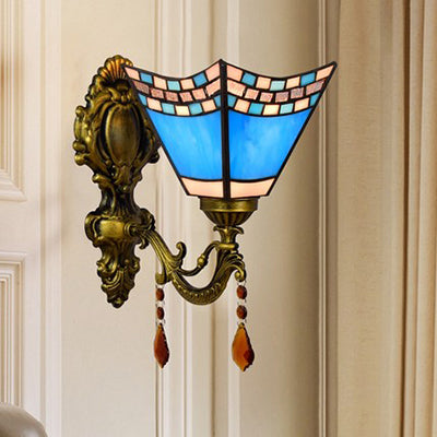 Frendorf | Mediterranean Mini Wandverlichting Blaues Glas 1 Licht Wandlamp für Foyer