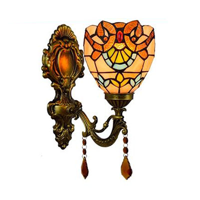 Frendorf | Victorian Schalen Wandbeleuchtung mit Kristall Dekoration Buntglas 1 Licht Wandmontage Licht