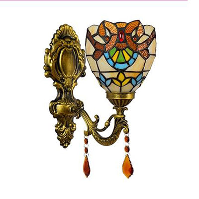 Frendorf | Victorian Schalen Wandbeleuchtung mit Kristall Dekoration Buntglas 1 Licht Wandmontage Licht