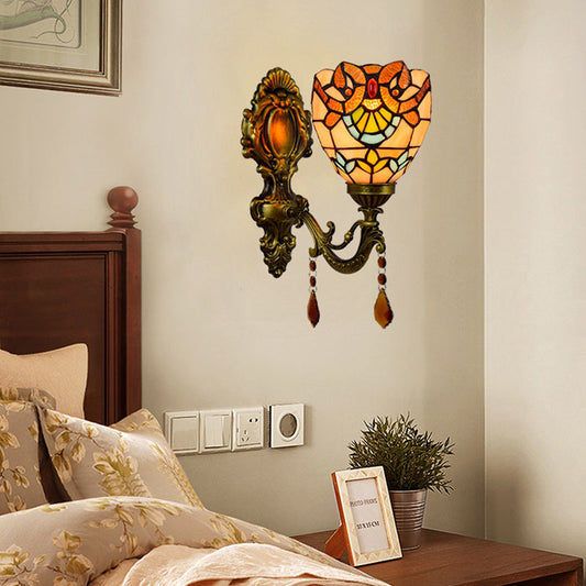 Frendorf | Victorian Schalen Wandbeleuchtung mit Kristall Dekoration Buntglas 1 Licht Wandmontage Licht