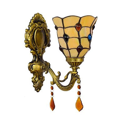Frendorf | Amber Glass Bell Wandlamp met Kleurige Kraal Vintage Stijl 1 Lichts Wandlamp voor Slaapkamer